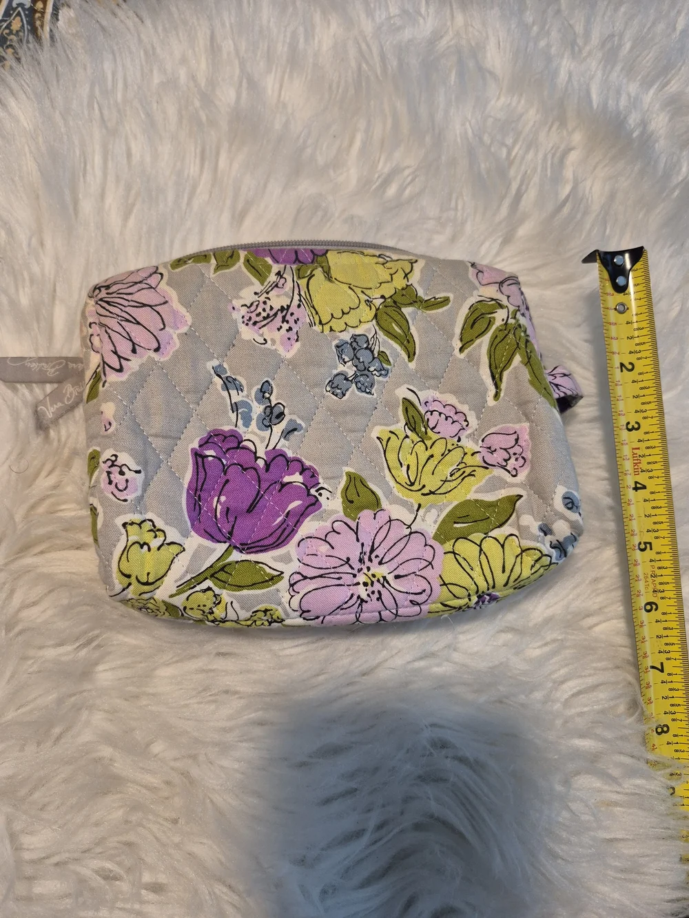 Vera Bradley Gray Quilted Floral Cosmetic Bag - Pink & Purple Flowers